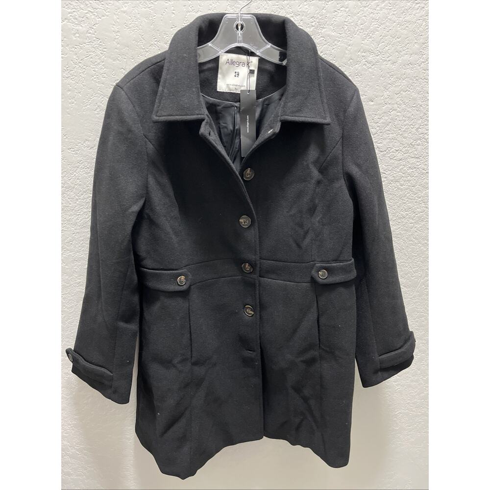 Allegra K Women XL Button Winter Coat BLACK Mid Length